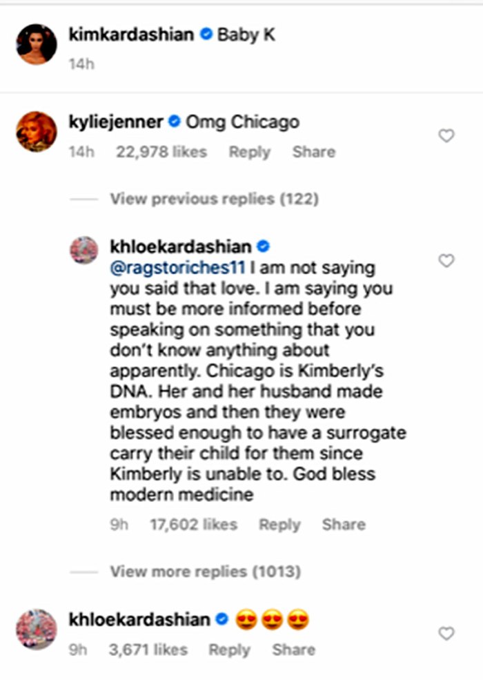 Khloe Kardashian Slams Commenters Who Say Chicago Isn't Really Kim K.'s Biological Child: 'God Bless Modern Medicine'
