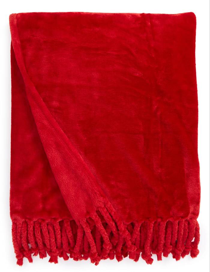 red fringe plush blanket
