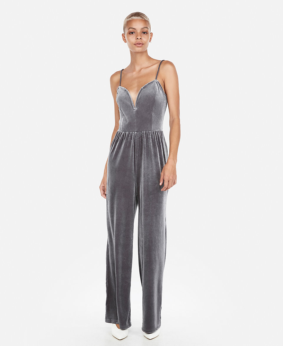 silver velvet jumpsuit with the sweetheart top