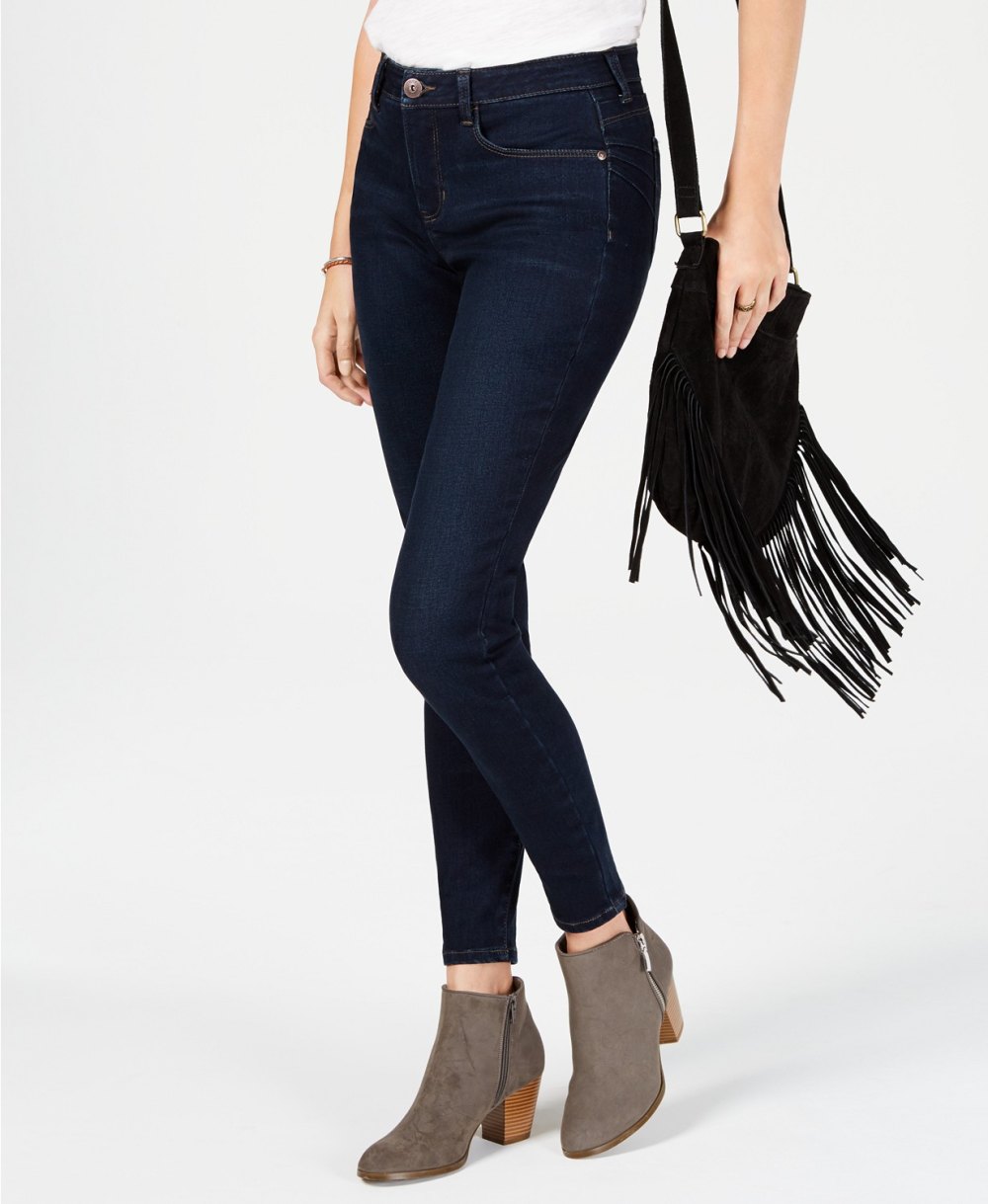 style and co power sculpt curvy-fit skinny jeans in deep dark blue denim