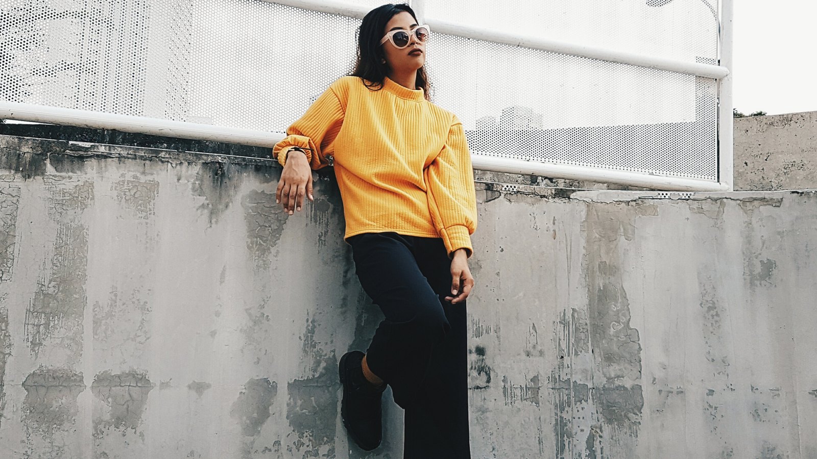 Full Length Of Woman In Yellow Sweater