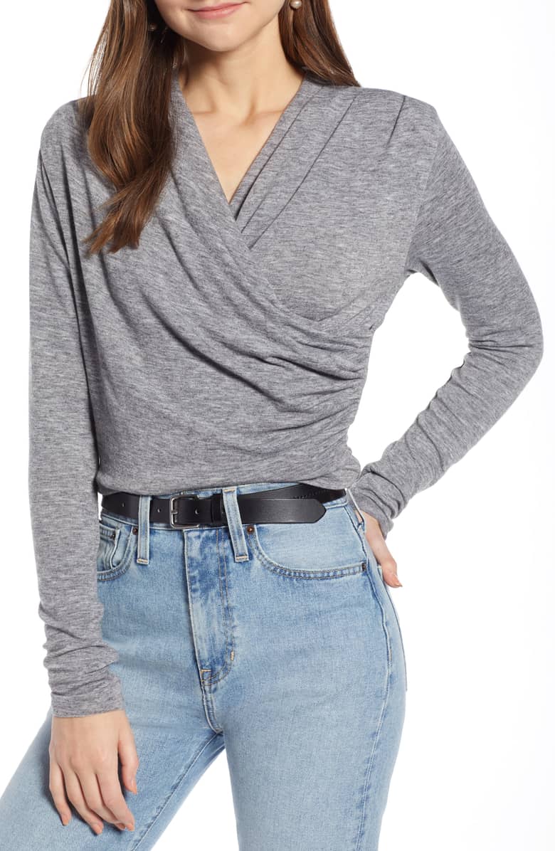wrap front grey top