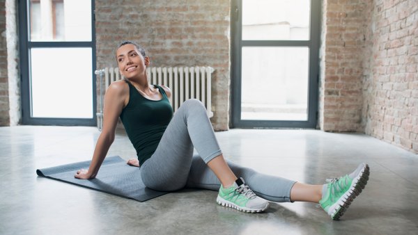 woman in gray leggings