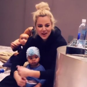 Khloe Kardashian with Dream at a family music class