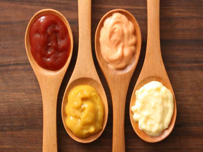 Spoons with various condiments