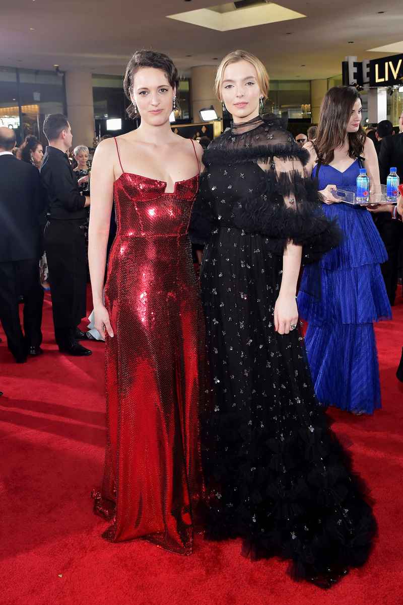 Phoebe Waller-Bridge (L) and Jodie Comer attend FIJI Water at the 76th Annual Golden Globe Awards
