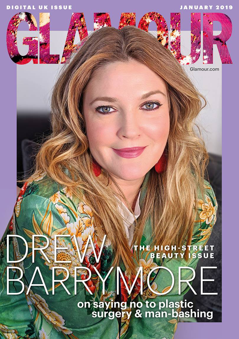 Drew Barrymore on the digital cover of Glamour UK
