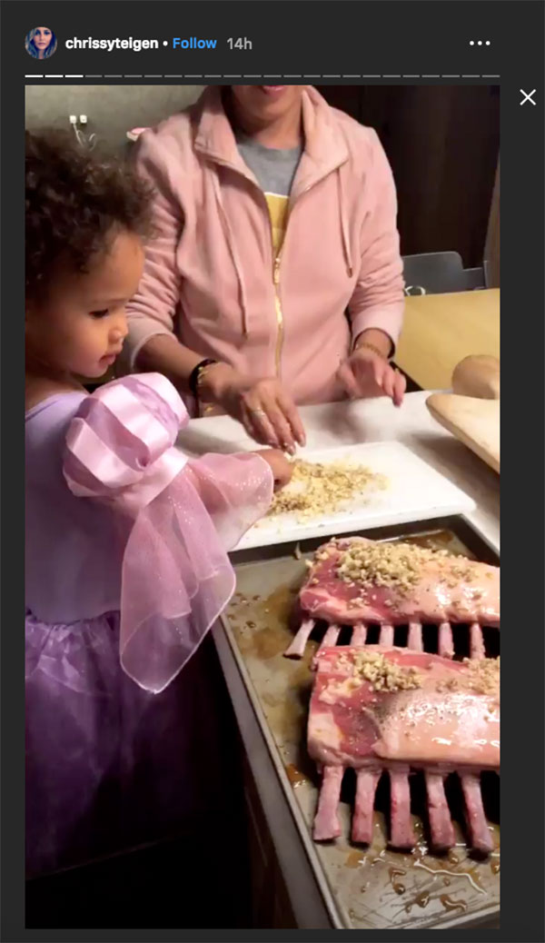 Chrissy Teigen Cooks With Daughter Luna, Shows Off 'My Own Knives'