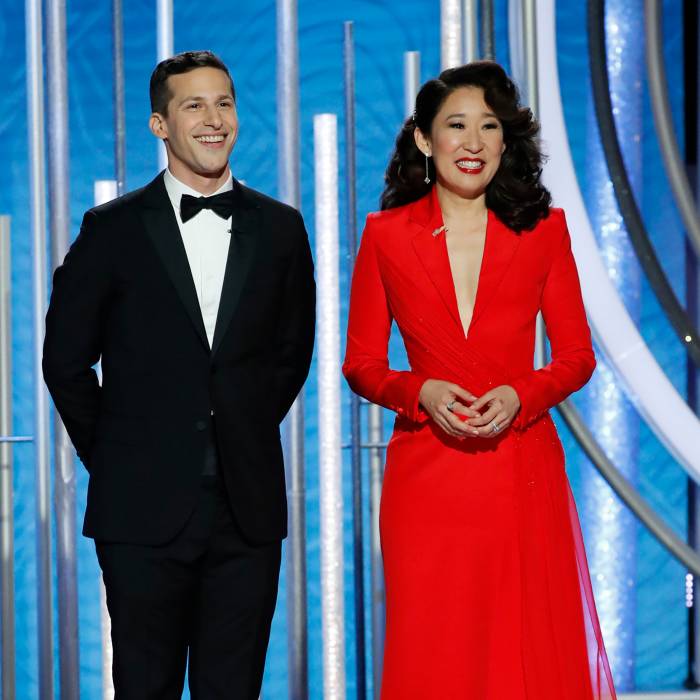 Golden Globes 2019: Sandra Oh Gets Emotional During Opening Monologue With Andy Samberg