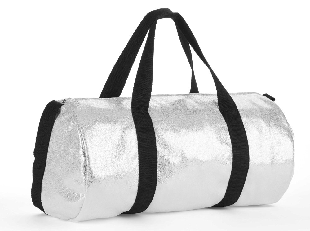 silver metallic gym bag from walmart with black straps