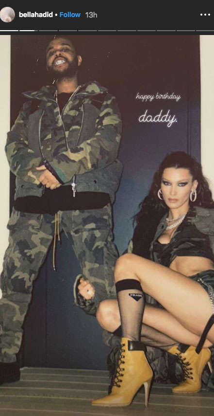 Bella Hadid and 'Daddy' The Weeknd Celebrate His 29th Birthday With Matching Camo Outfits