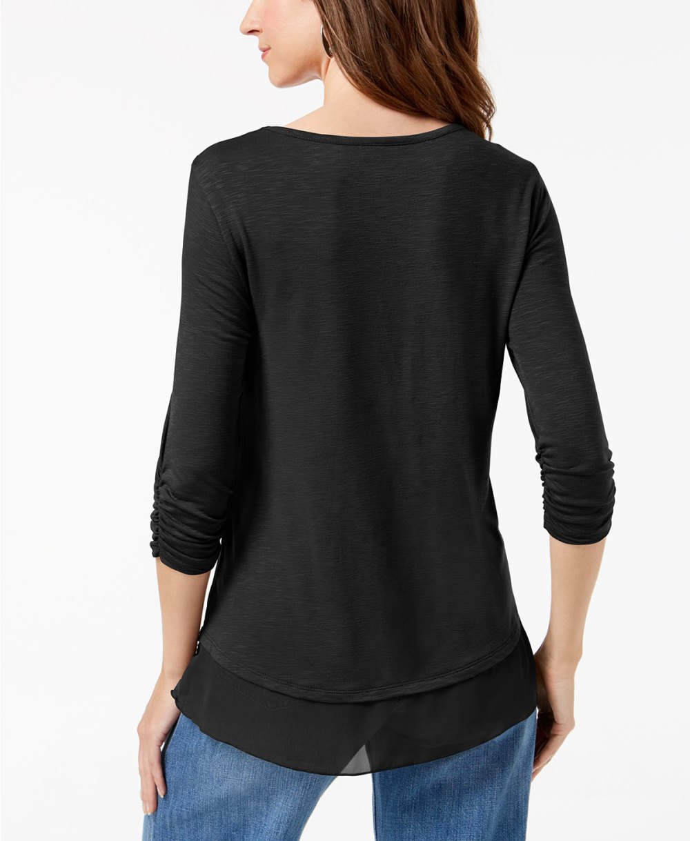 Chiffon Hem Top Black