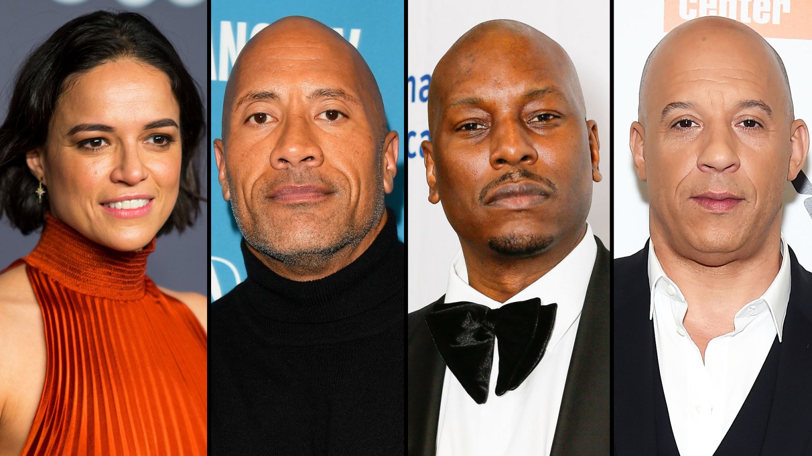 Michelle Rodriguez, Dwayne Johnson, Tyrese Gibson, and Vin Diesel
