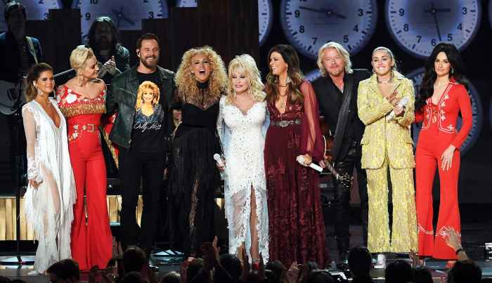 Grammys 2019 Dolly Parton, Maren Morris; Katy Perry; Jimi Westbrook, Kimberly Schlapman, Karen Fairchild, and Philip Sweet of Little Big Town; Miley Cyrus; and Kacey Musgraves