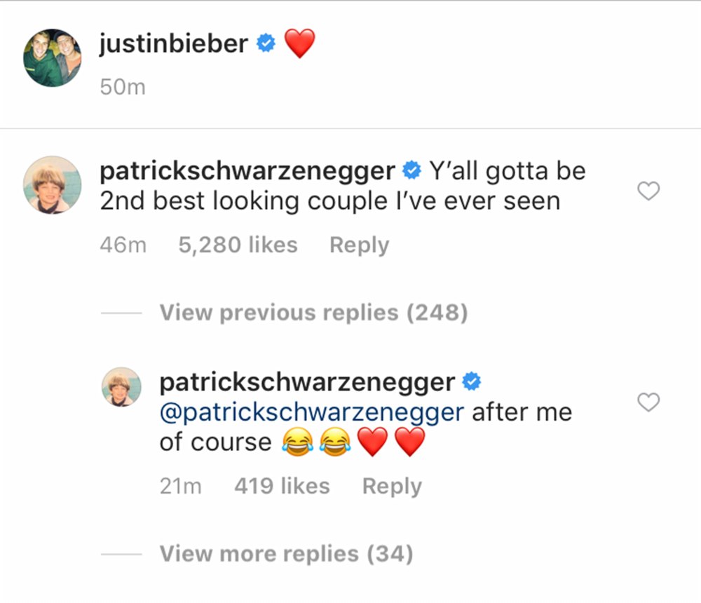 Patrick Schwarzenegger's Instagram comment