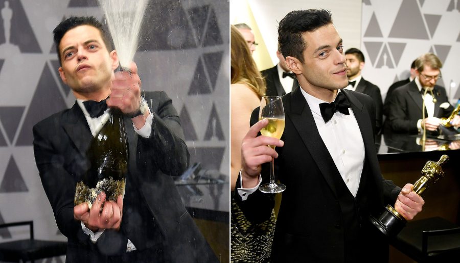 Oscars 2019 Afterparties Rami Malek Champagne