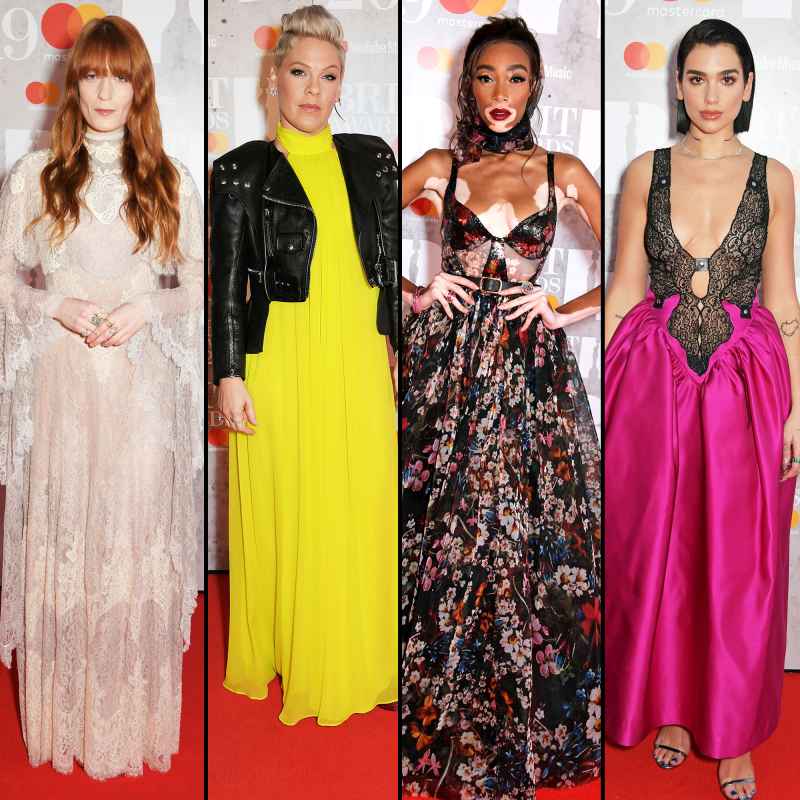 brit awards red carpet 2019 Florence Welch, Pink, Winnie Harlow and Dua Lipa