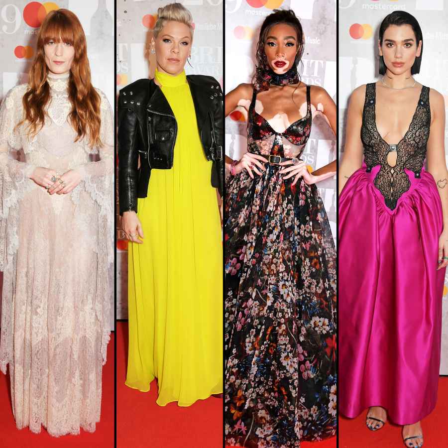 brit awards red carpet 2019 Florence Welch, Pink, Winnie Harlow and Dua Lipa