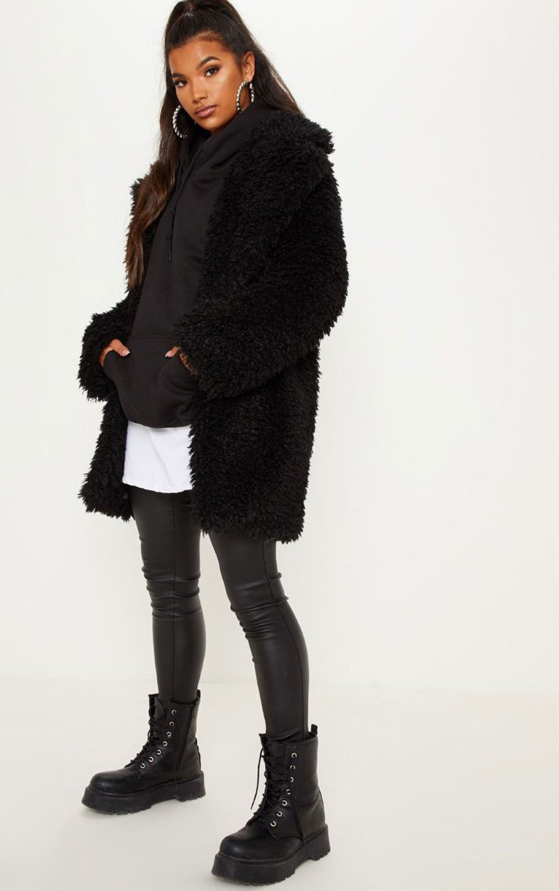 Black Faux Fur Midi Coats Inspired by Bella Hadid: Shop