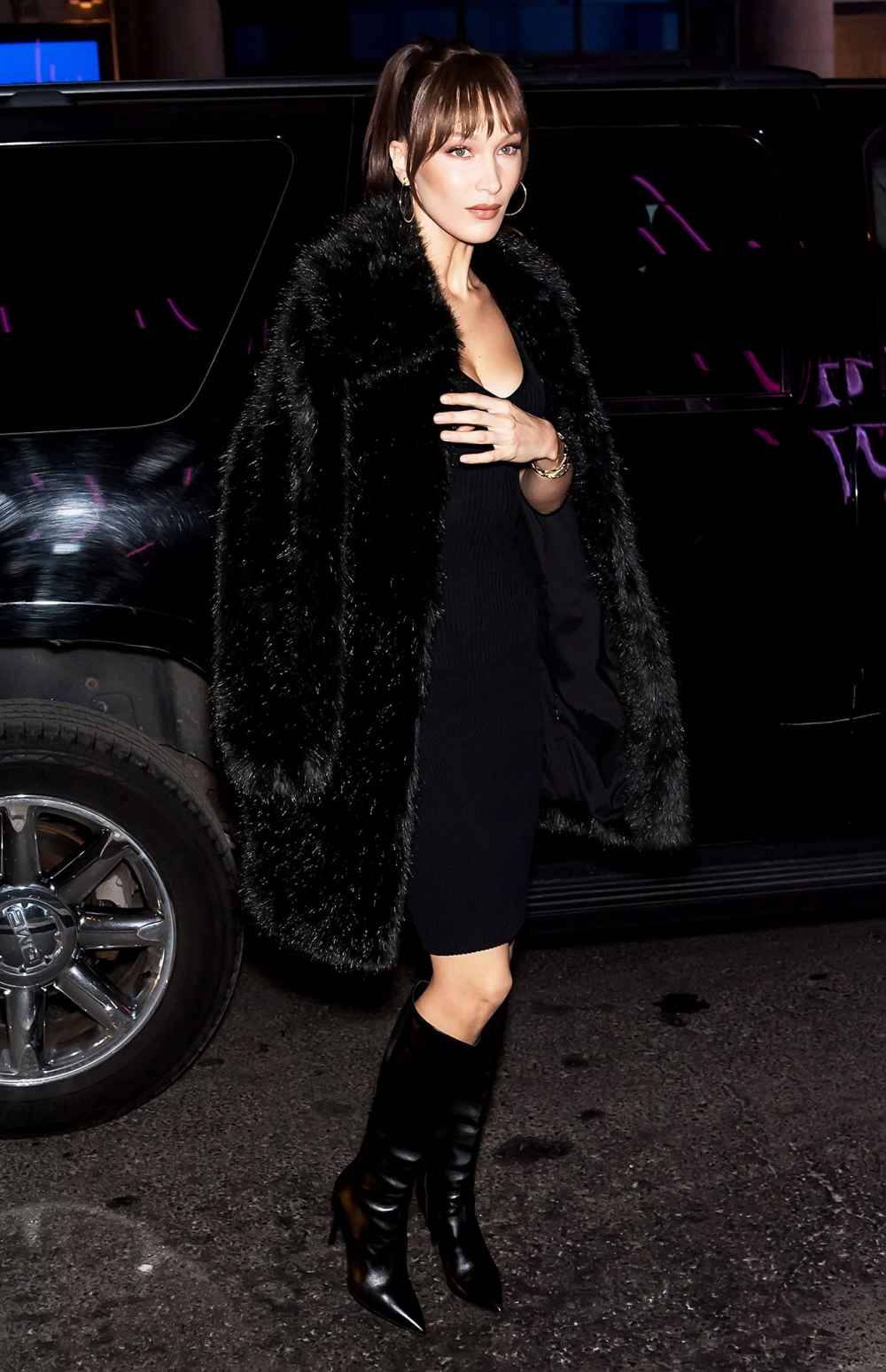 Bella Hadid 7 Black Midi Faux Fur Coats to Get Bella Hadid's Style