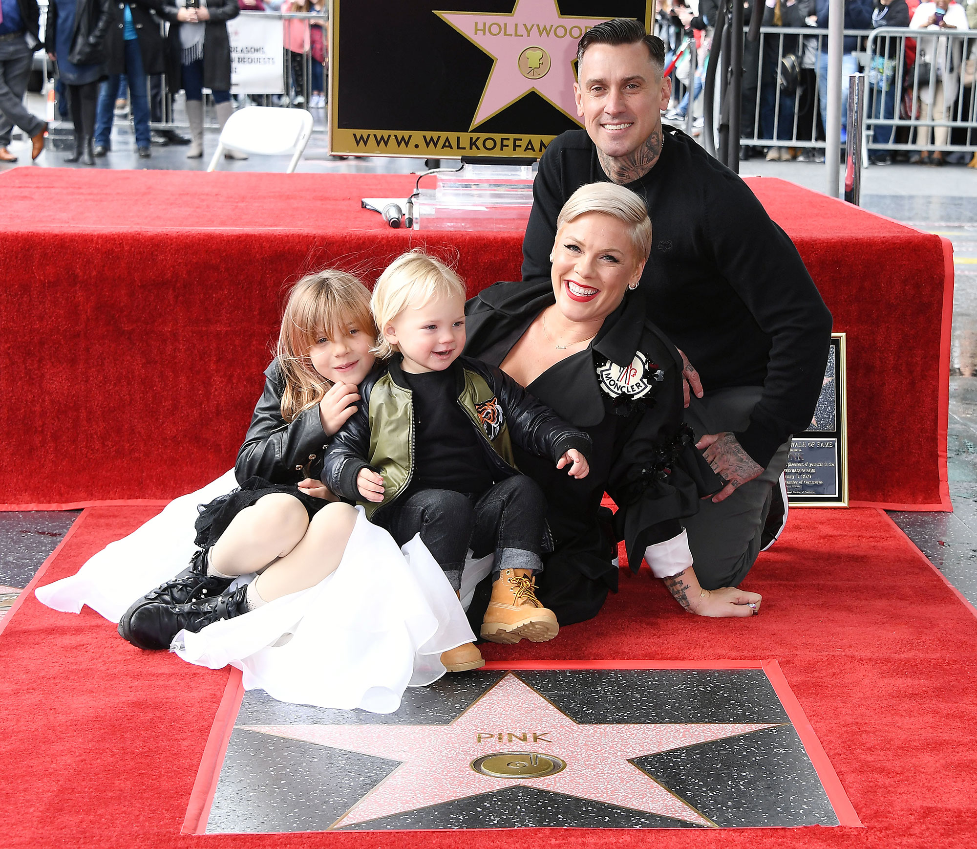 Pink with her husband, motocross star Carey Hart, and their kids