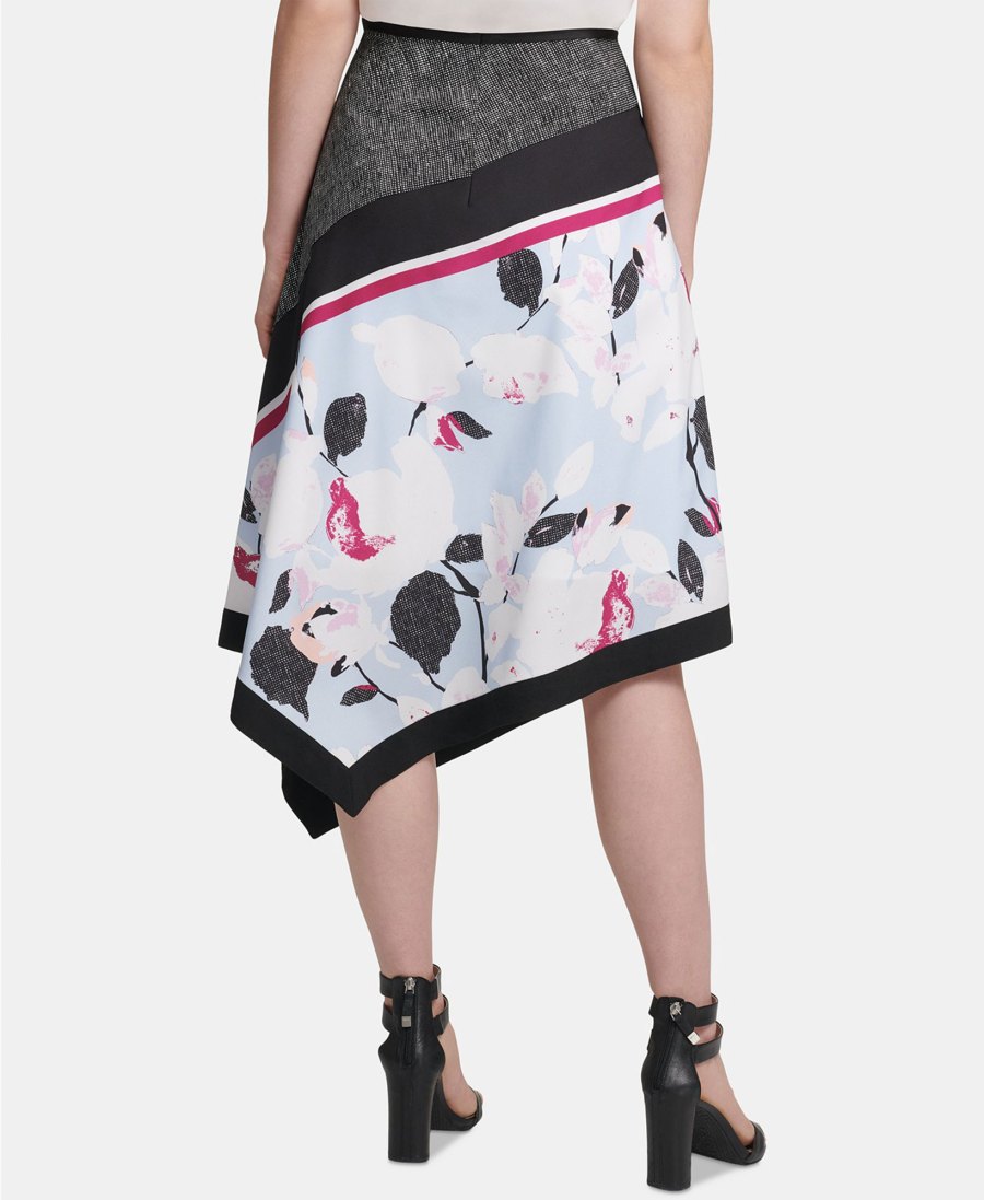 DKNY Mixed-Print Asymmetrical Skirt