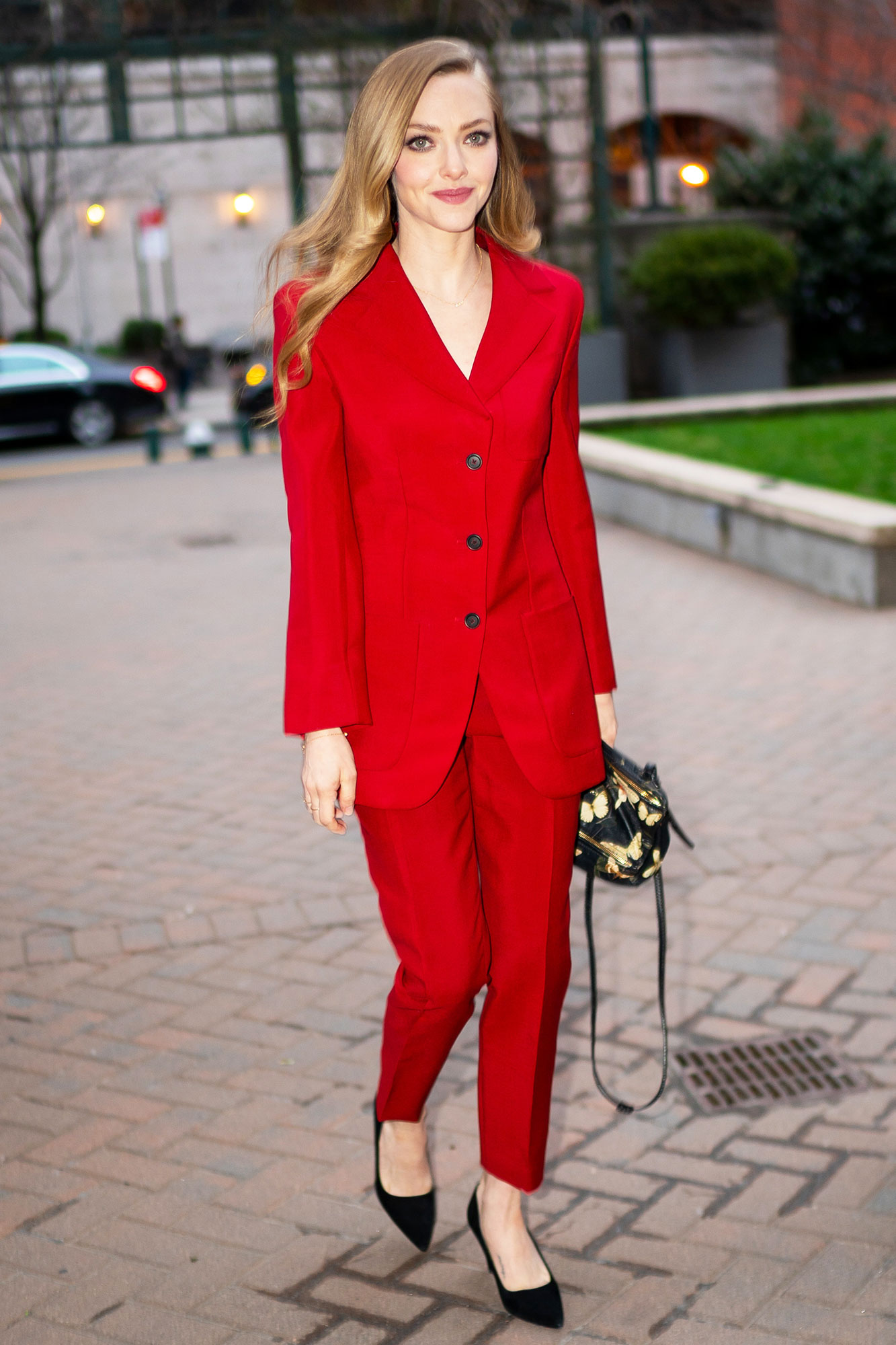 Amanda Seyfried Breast-Feeding red suit new york city