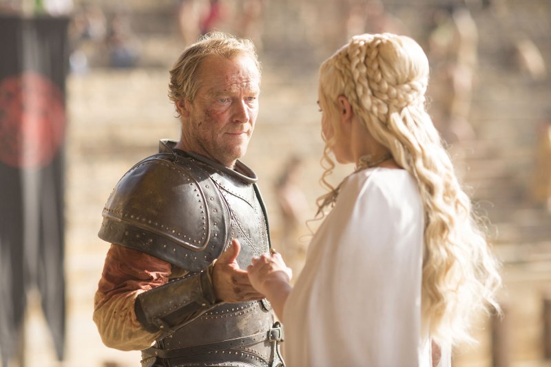Game of Thrones braids hairstyles hair Iain Glen, Emilia Clarke