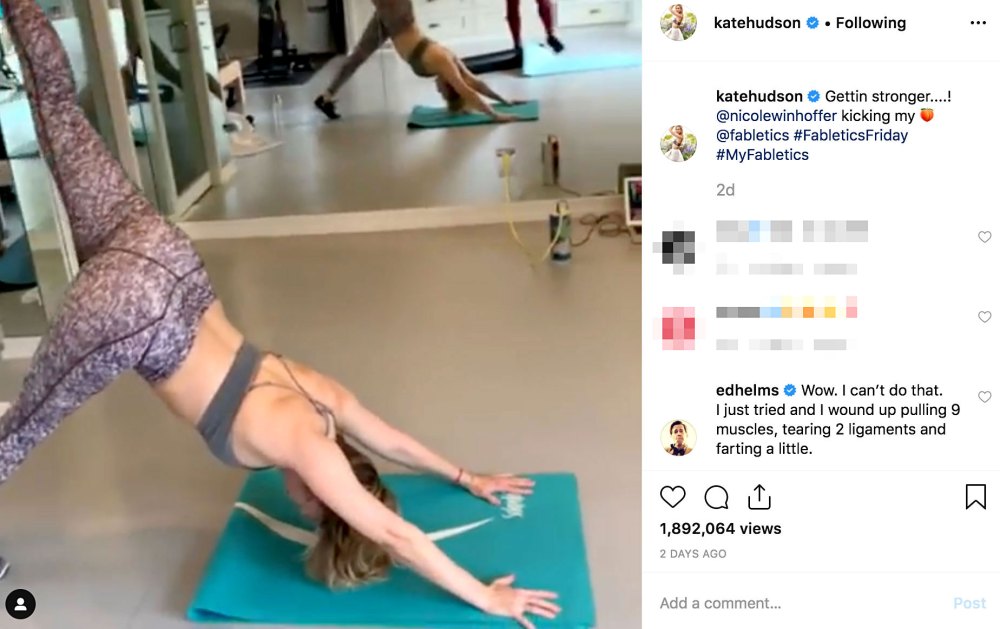 Kate Hudson Demonstrates Insane Mat Pilates Move, Ed Helms Comments
