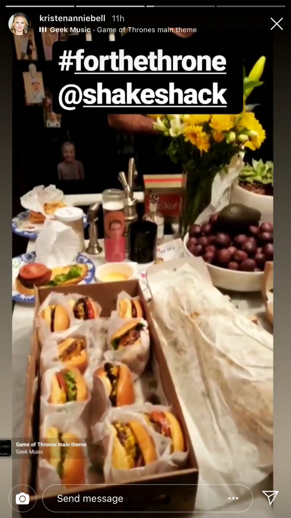 Kristen Bell's &lsquo;Game of Thrones&rsquo; Viewing Party Shake Shack