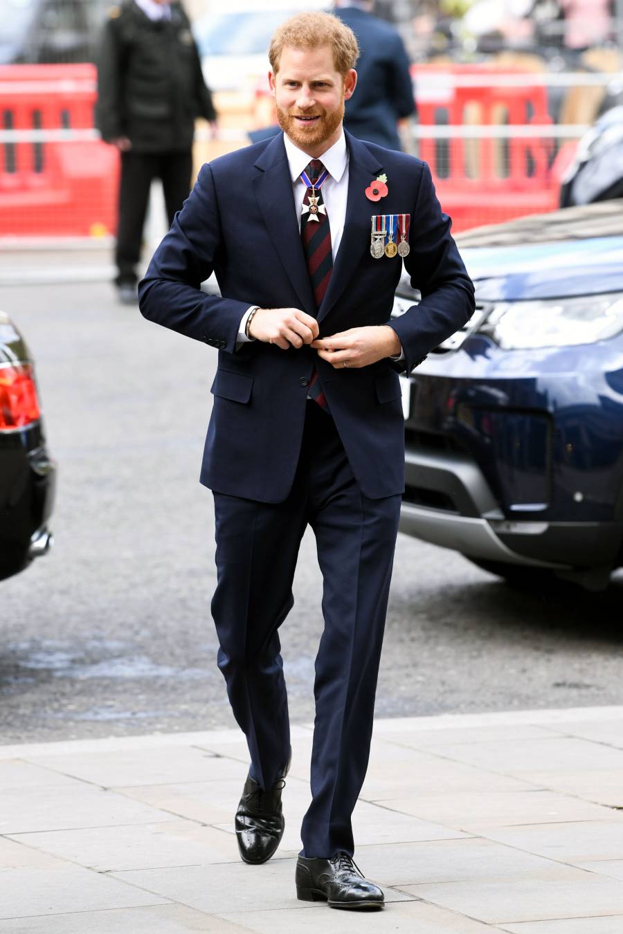 Prince Harry and Duchess Kate Make Joint Appearance at Westminster Abbey Smiling Navy Suit