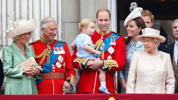Camilla, Duchess of Cornwall, Prince Charles, Prince of Wales, Prince William, Duke of Cambridge, Prince George of Cambridge, Catherine, Duchess of Cambridge and Queen Elizabeth II