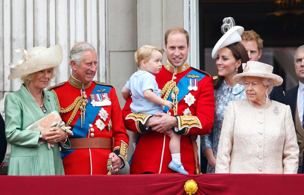 Camilla, Duchess of Cornwall, Prince Charles, Prince of Wales, Prince William, Duke of Cambridge, Prince George of Cambridge, Catherine, Duchess of Cambridge and Queen Elizabeth II