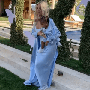 Khloe Kardashian and Daughter True Wear Matching Blue Dresses at Her 1st Birthday Party