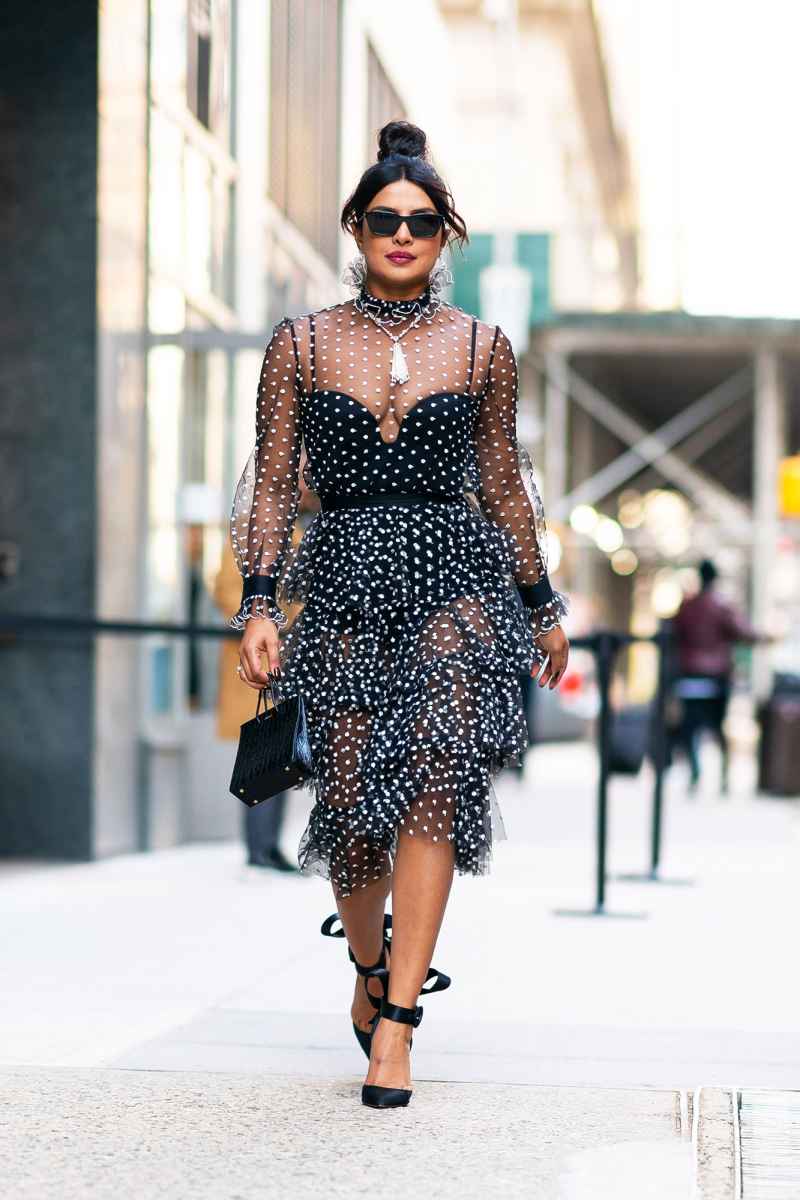 Priyanka Chopra polka dotted dress ruffles new york city