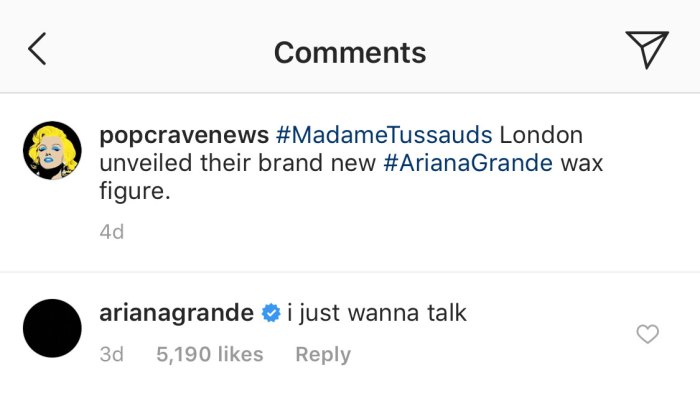 Ariana Grande Wax Figure Coment
