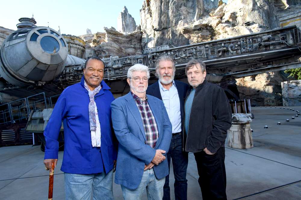 Billy-Dee-Williams,-George-Lucas,-Harrison-Ford-and-Mark-Hamill