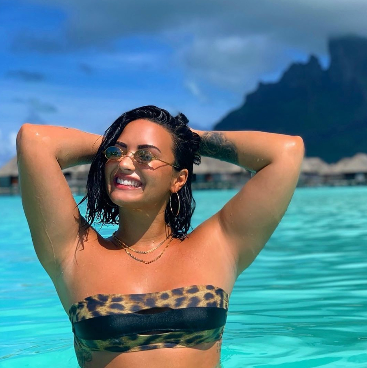 Demi Lovato Continues to Post Pics in Leopard Bikini in Bora Bora | Us Weekly Demi Lovato Continues to Post Pics in Leopard Bikini in Bora Bora | Us Weekly