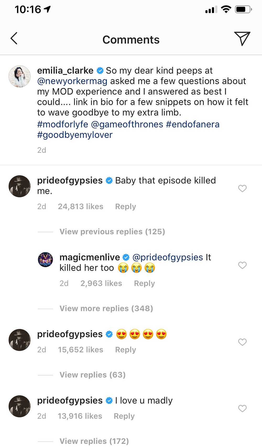 Emilia Clarke Game of Thrones Death Jason Momoa Reacts Instagram