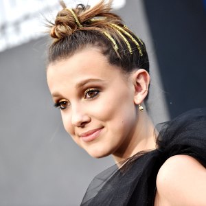 Millie Bobby Brown Gold Godzilla Premiere Updo
