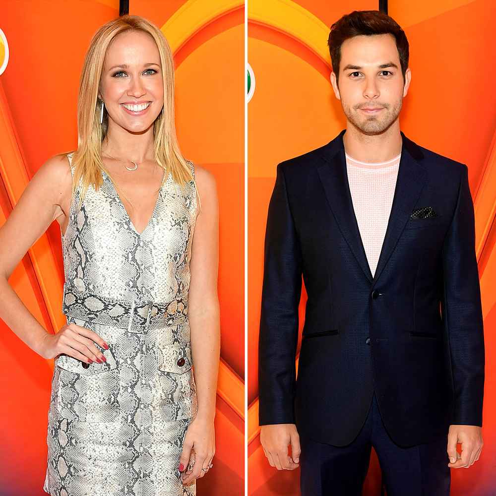 Anna Camp Skylar Astin Almost Run Into Each Other NBC Upfronts