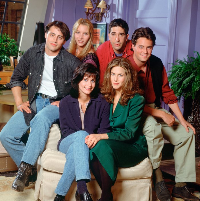 Cast of the Television Show Friends on NBC Sitting On A Chair
