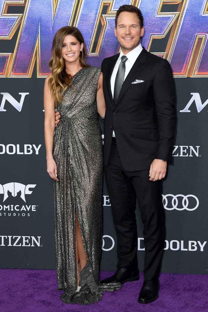 Chris Pratt Wearing a Black Suit and Tie With White Shirt and Katherine Schwarzenegger Wearing A Dress At Premiere Of Avengers: Endgame