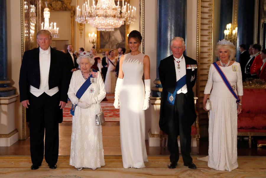 Donald Trump, Queen Elizabeth II, First Lady Melania Trump, Prince Charles Prince of Wales and Camilla Melania update