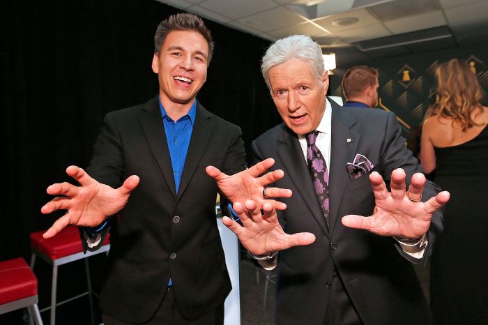 James Holzhauer Jeopardy Champion and Alex Trebek Smile Hand Gesture Cancer Charity