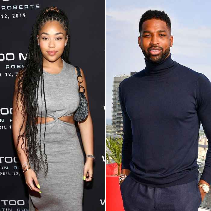 Jordyn Woods Wearing A Grey Dress and Tristan Thompson Wearing a Blue Turtleneck on a RoofTop Cheating Scandal KUWTK
