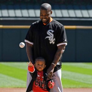 Kanye West and Saint West White Sox Baseball First Pitch Like Father Like Son Singing