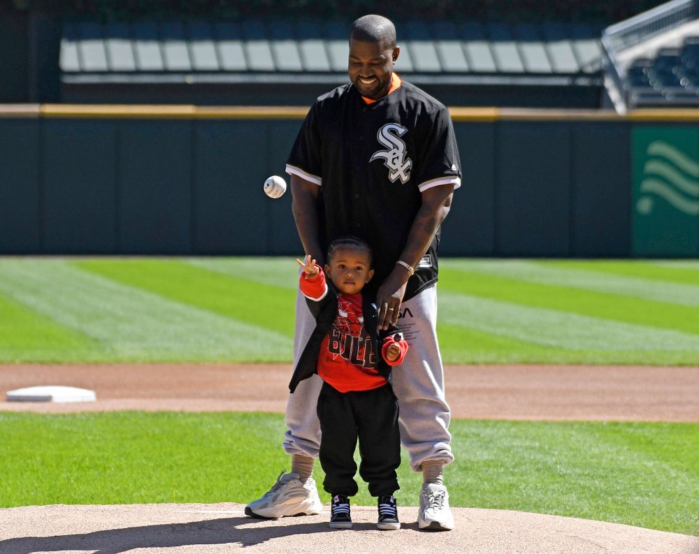 Kanye West and Saint West White Sox Baseball First Pitch Like Father Like Son Singing