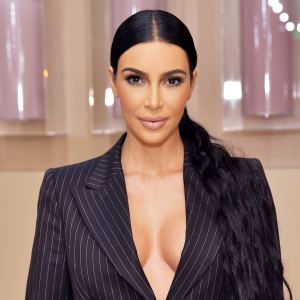 Kim Kardashian Pinstripe Suit December 4, 2018