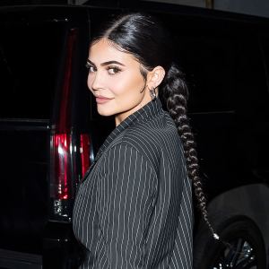 Kylie Jenner Wearing Pinstripe Suit Jacket May 3, 2019 New York City